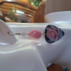 Pink Rose Guitar Pick Earrings